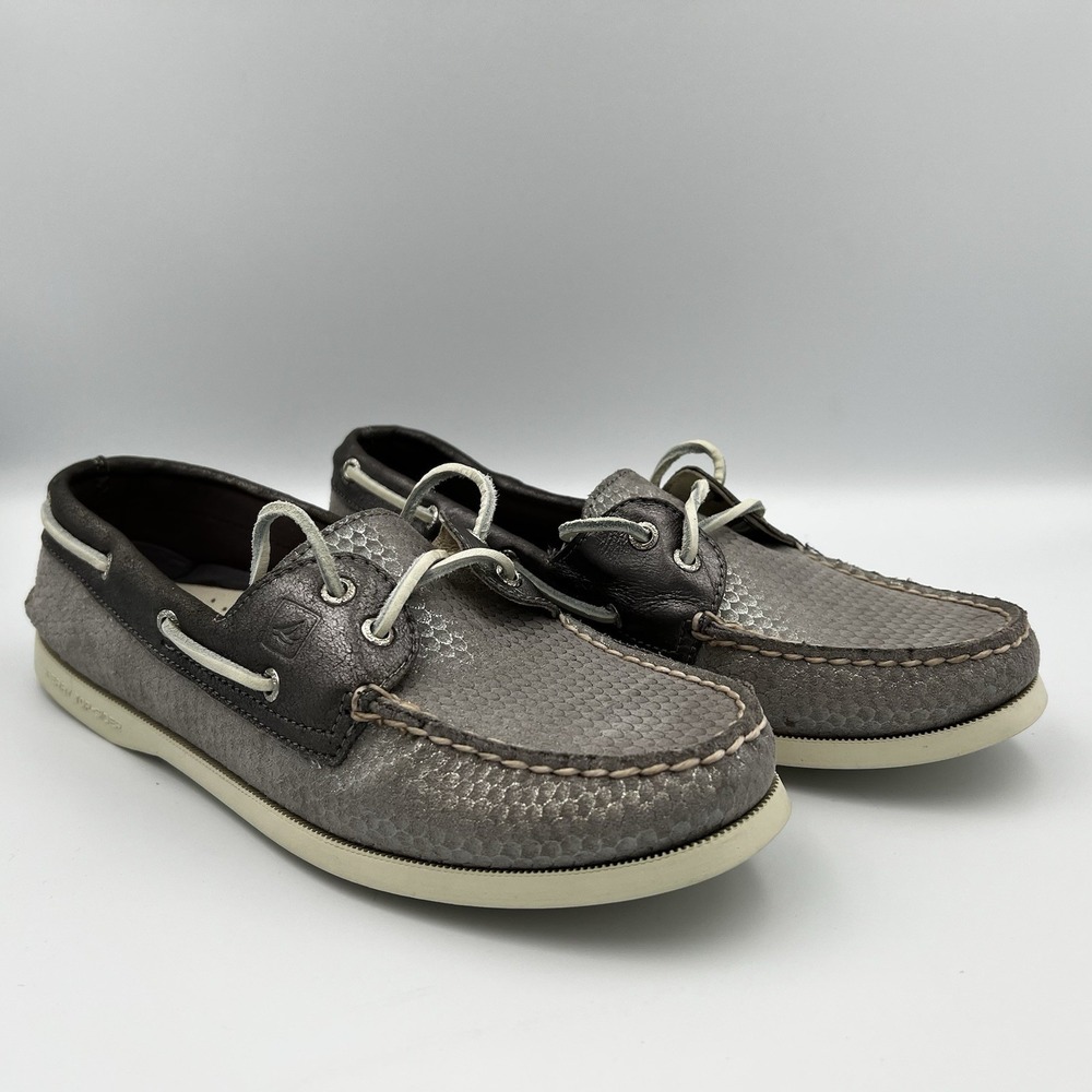 Sperry Angelfish Silver Metallic Leather Boat Shoes W‎ 9M Coastal Marina Preppy